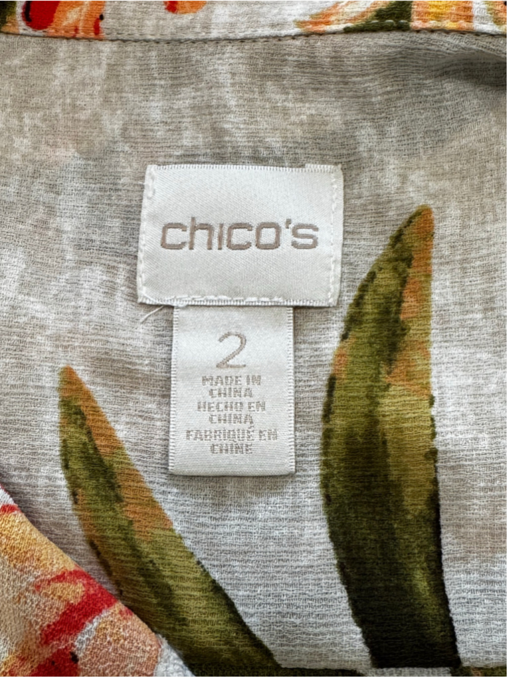 Women's Chico's Floral Button Down Shirt, Size M, Beige and Orange - Picture 5 of 7